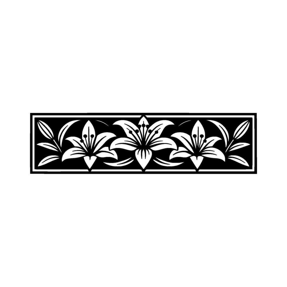 Elegant Lily Border Monochrome Floral Element. vector