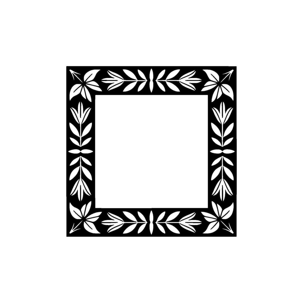 Elegant Black White Floral Square Frame, Illustration. vector