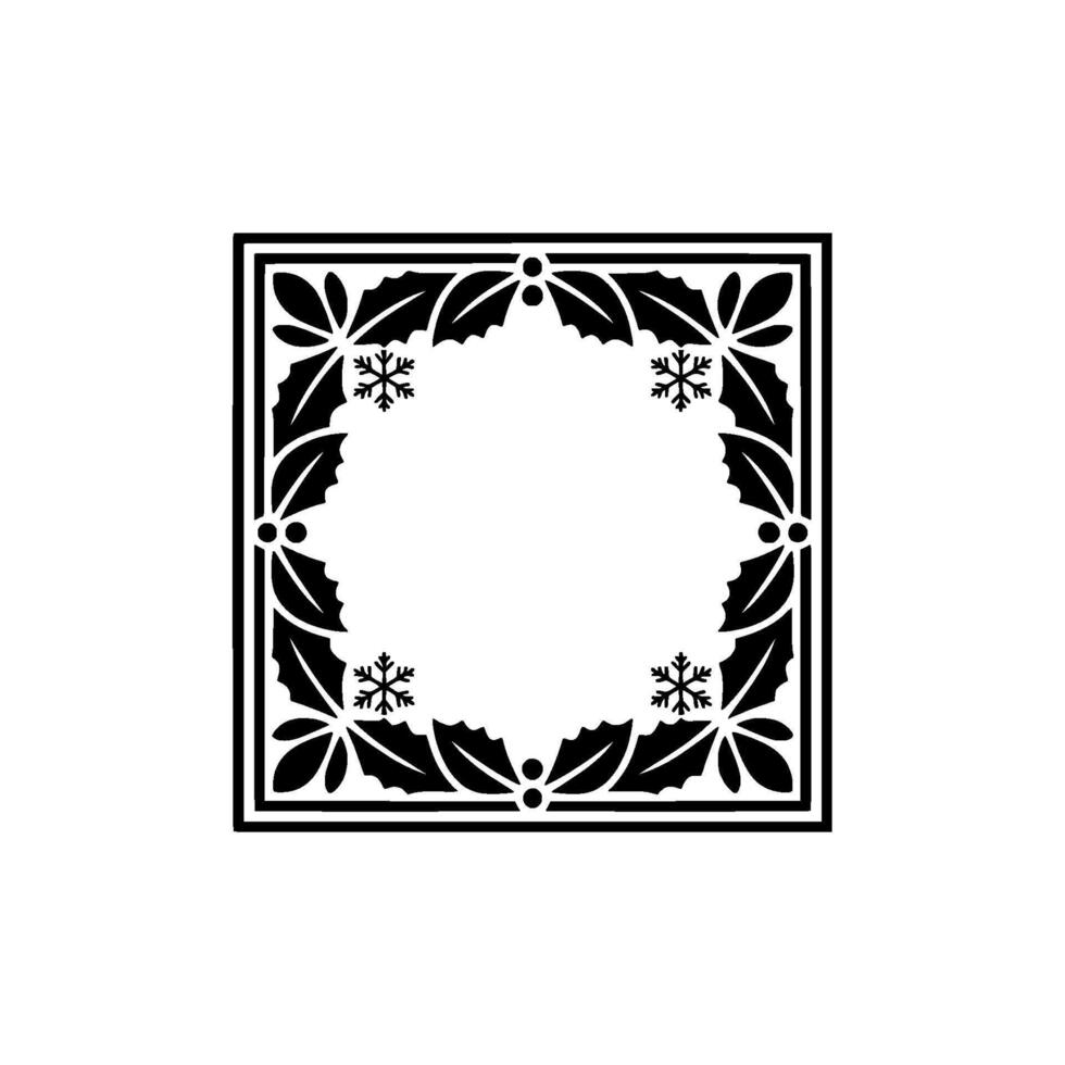 Minimalist Christmas Frame Holly and Snowflake , Festive Border. vector