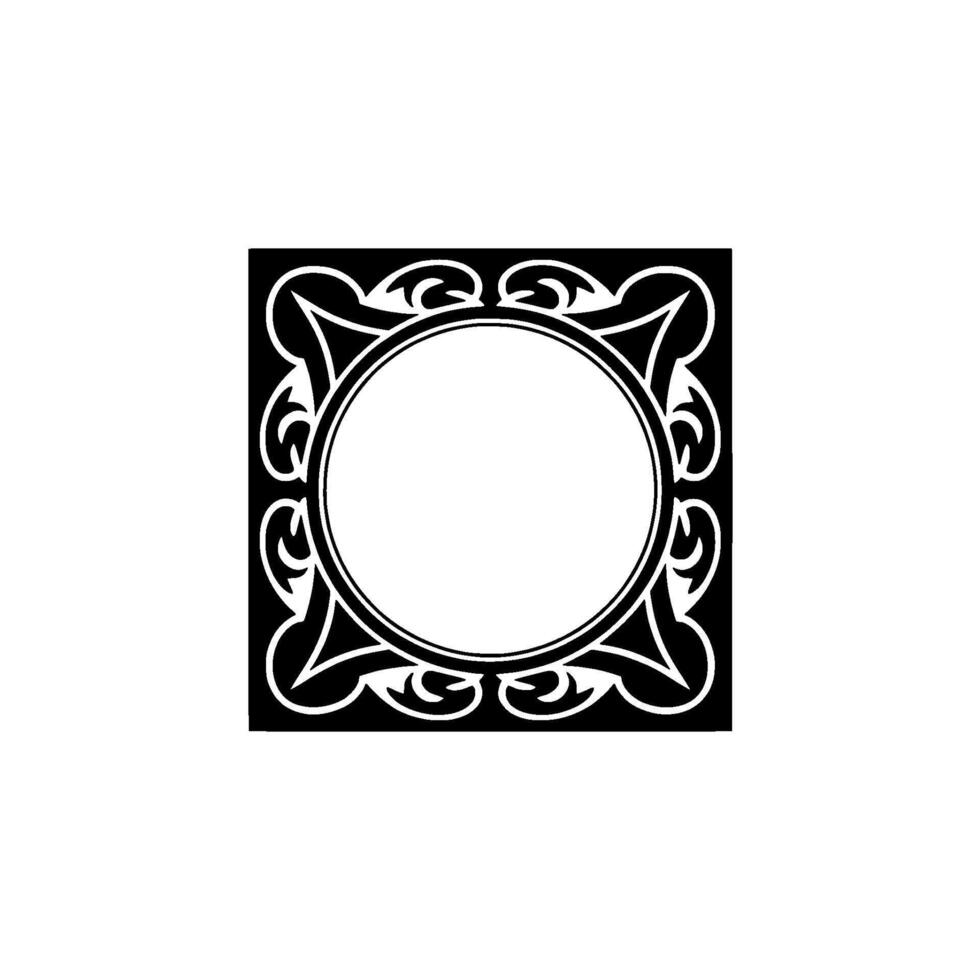 Elegant Black White Frame Ornamental Circle with Swirls, Minimalist. vector