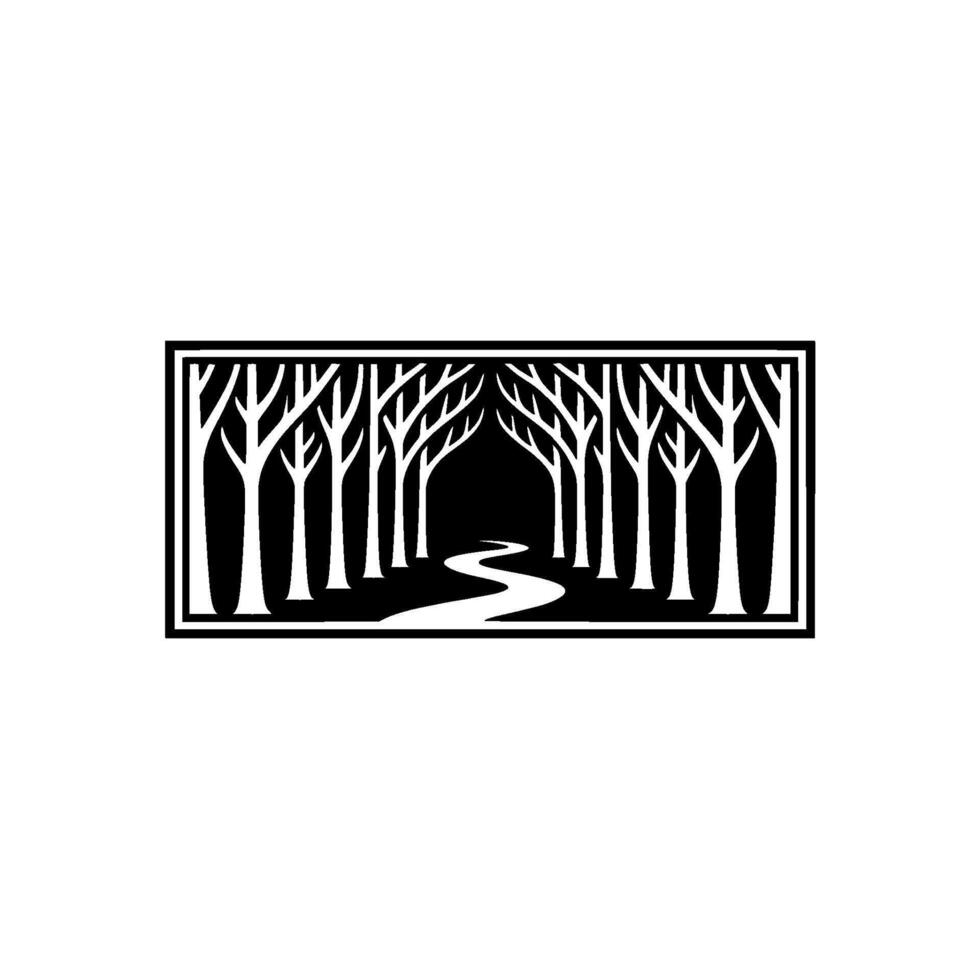 Minimalist Forest Path Black and White Silhouette. vector