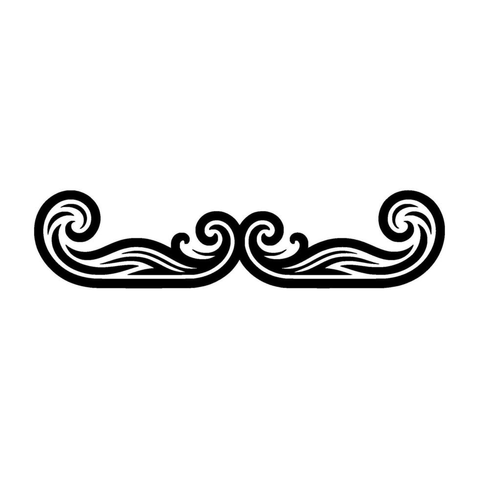 Ornate Black Mustache on White Background. vector