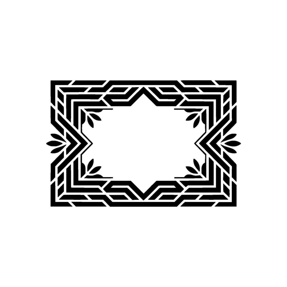 Geometric Black and White Decorative Frame with Leaves, Elegant. vector