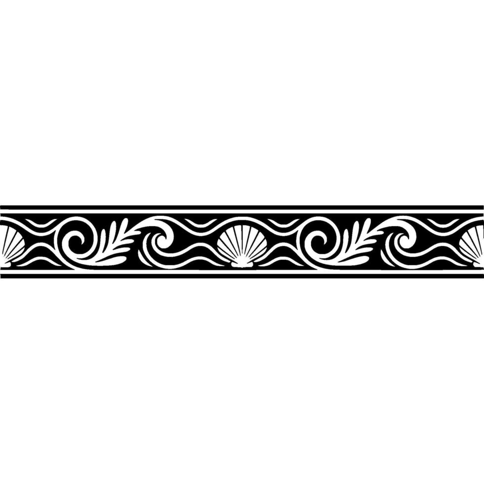 Elegant Black White Seashell Border on White Background. vector