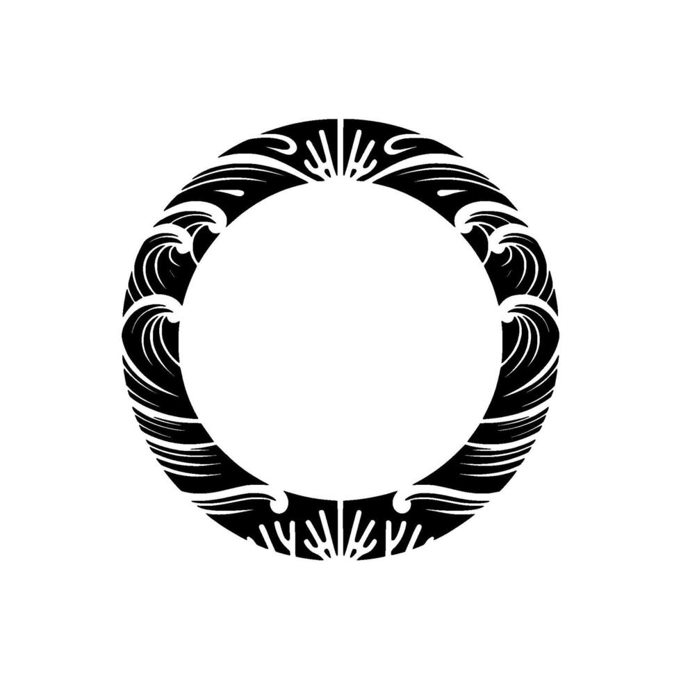Elegant Wave Floral Circle Frame on White Background. vector