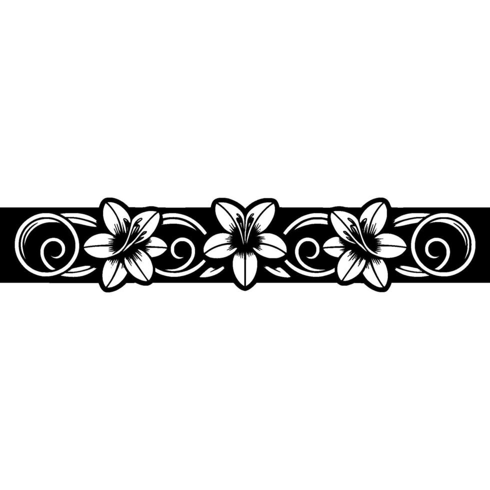 Elegant Floral Border, Black and White Lily , Decorative Element. vector
