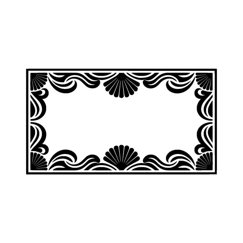 Elegant Black and White Decorative Frame with Shell and Wave Motifs. vector