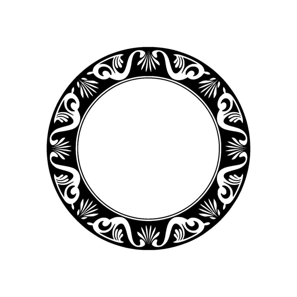 Elegant Black White Circular Frame with Decorative Foliage. vector