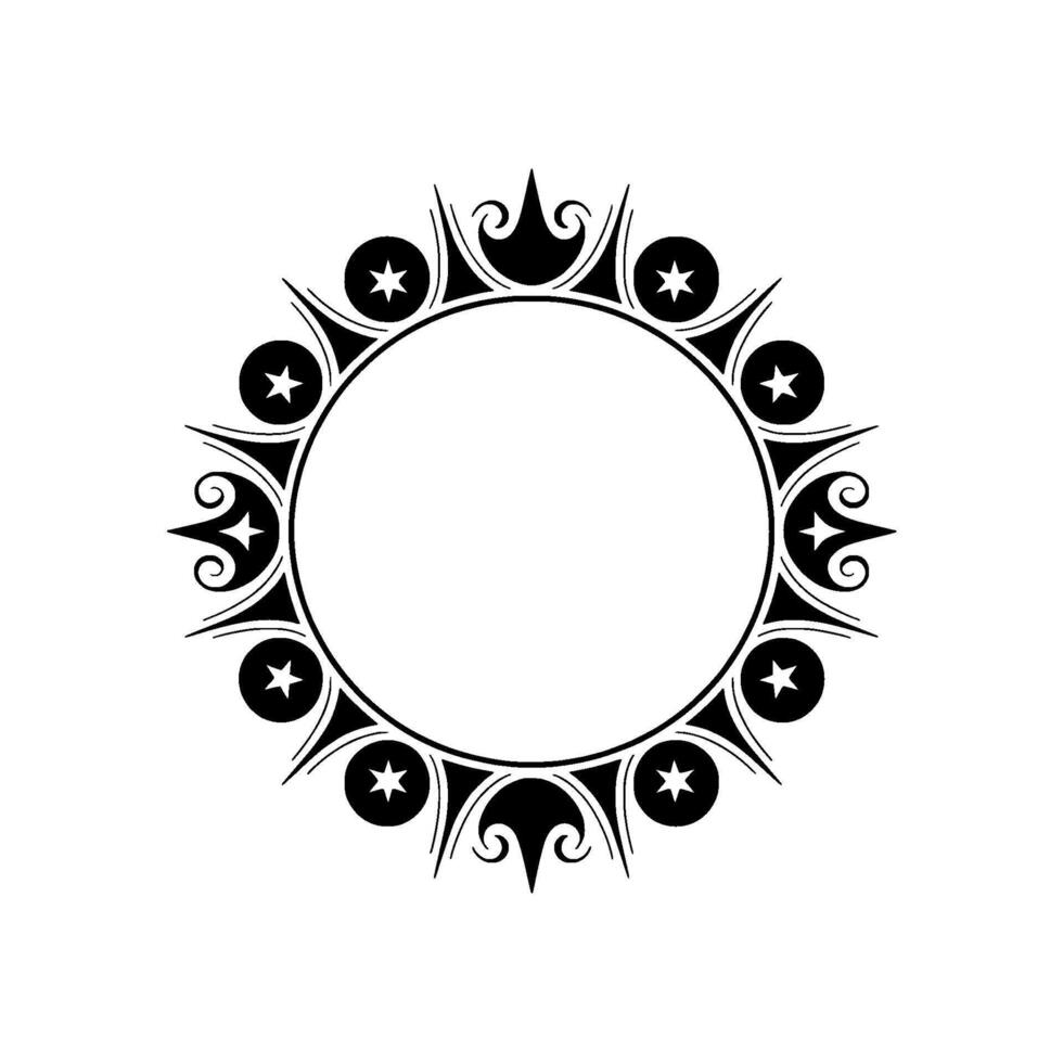 Elegant Black White Circular Frame with Stars. vector