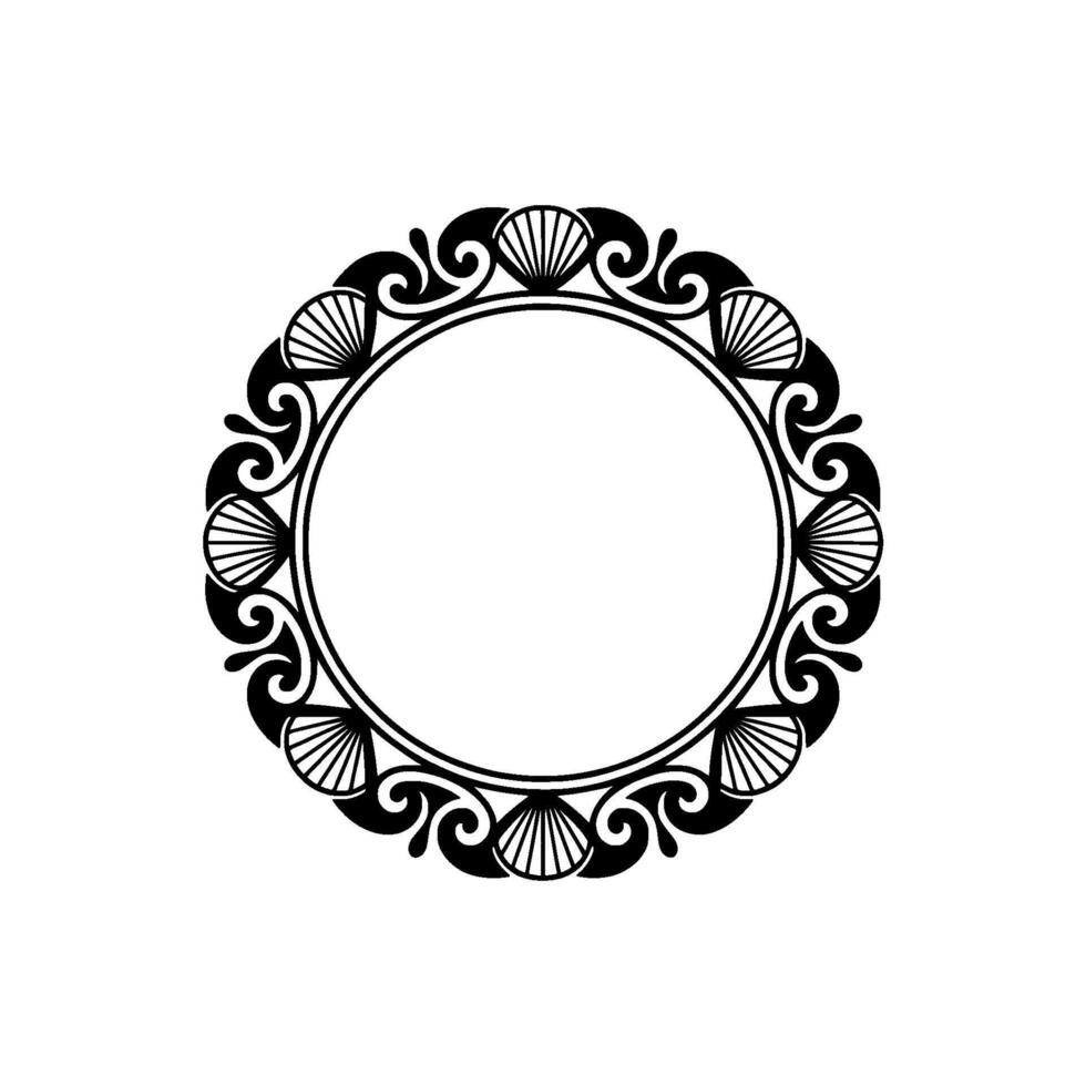 Elegant Black White Circular Shells and Swirls Frame. vector