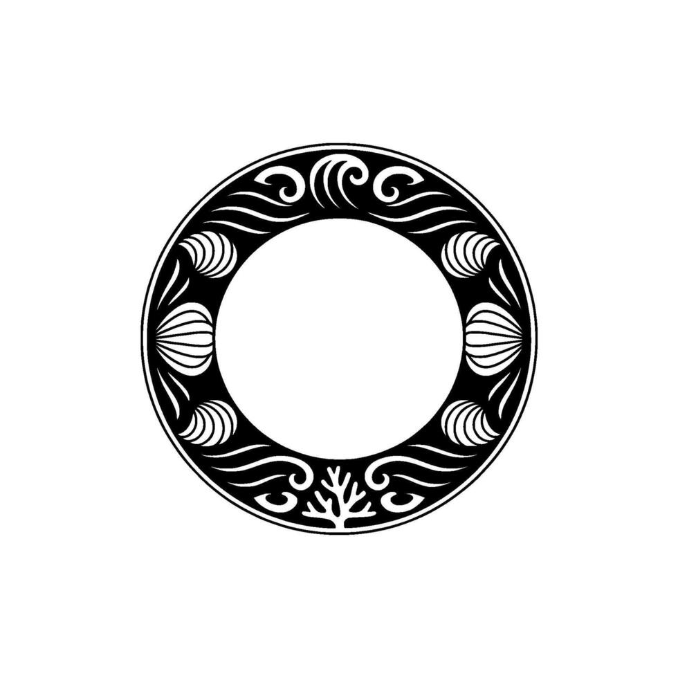 Elegant Black White Circle Frame with Floral Swirl Designs. vector