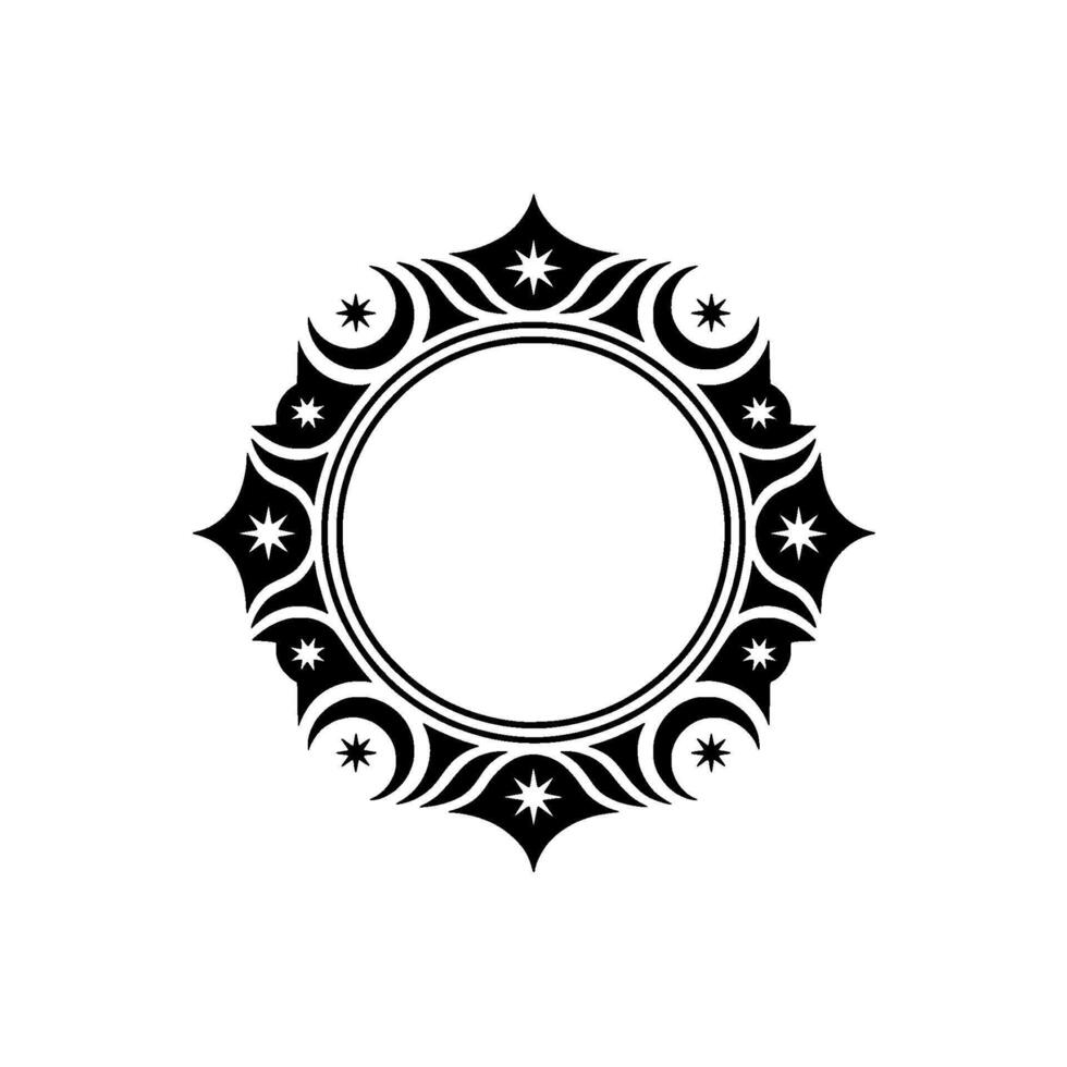 Elegant Black White Ornamental Frame with Stars and Moon Accents. vector