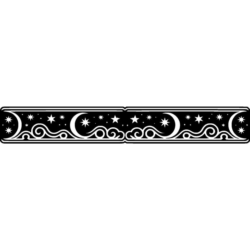 Celestial Border Moon, Stars, and Swirls. vector