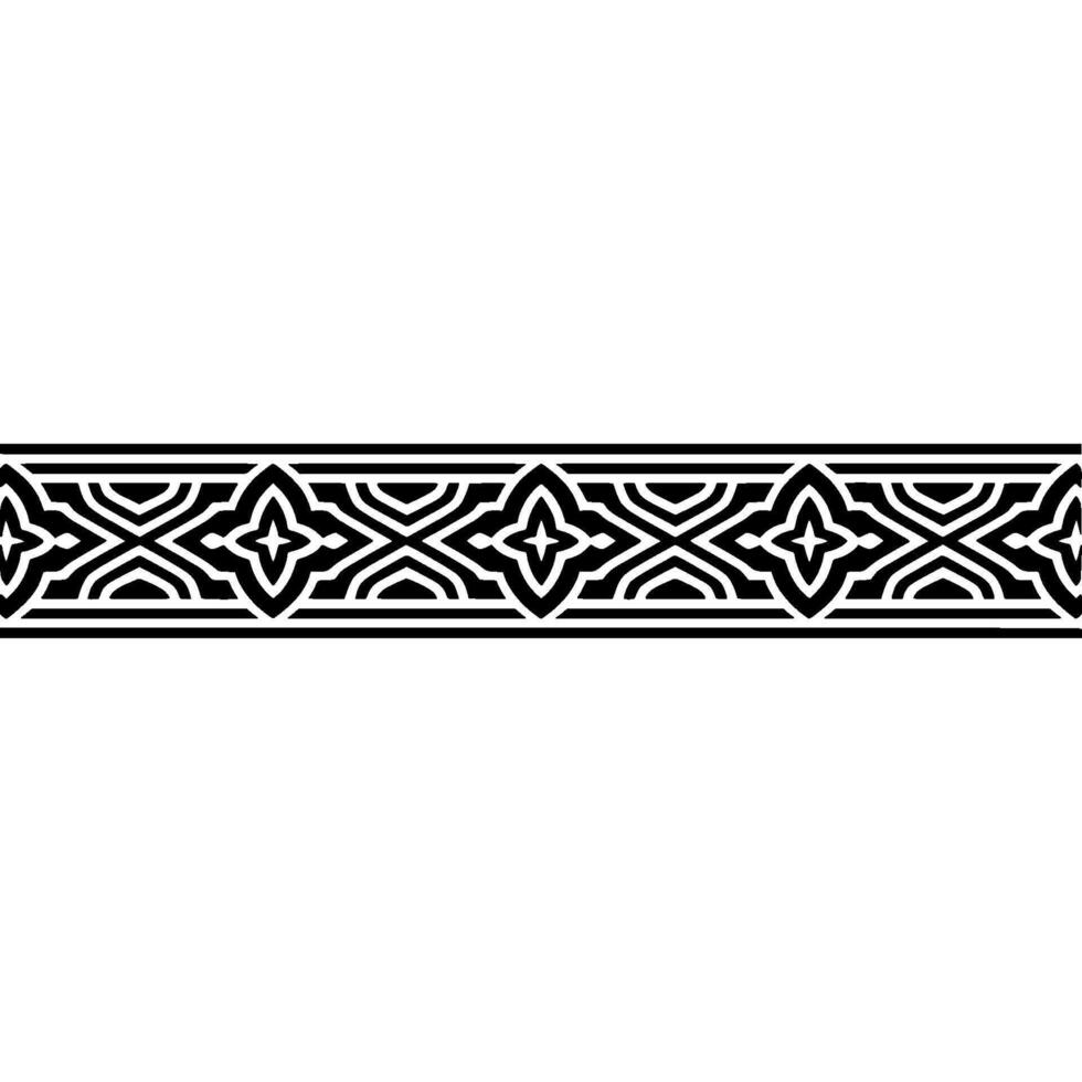 Ornamental Border with Floral Motif in Black and White. vector