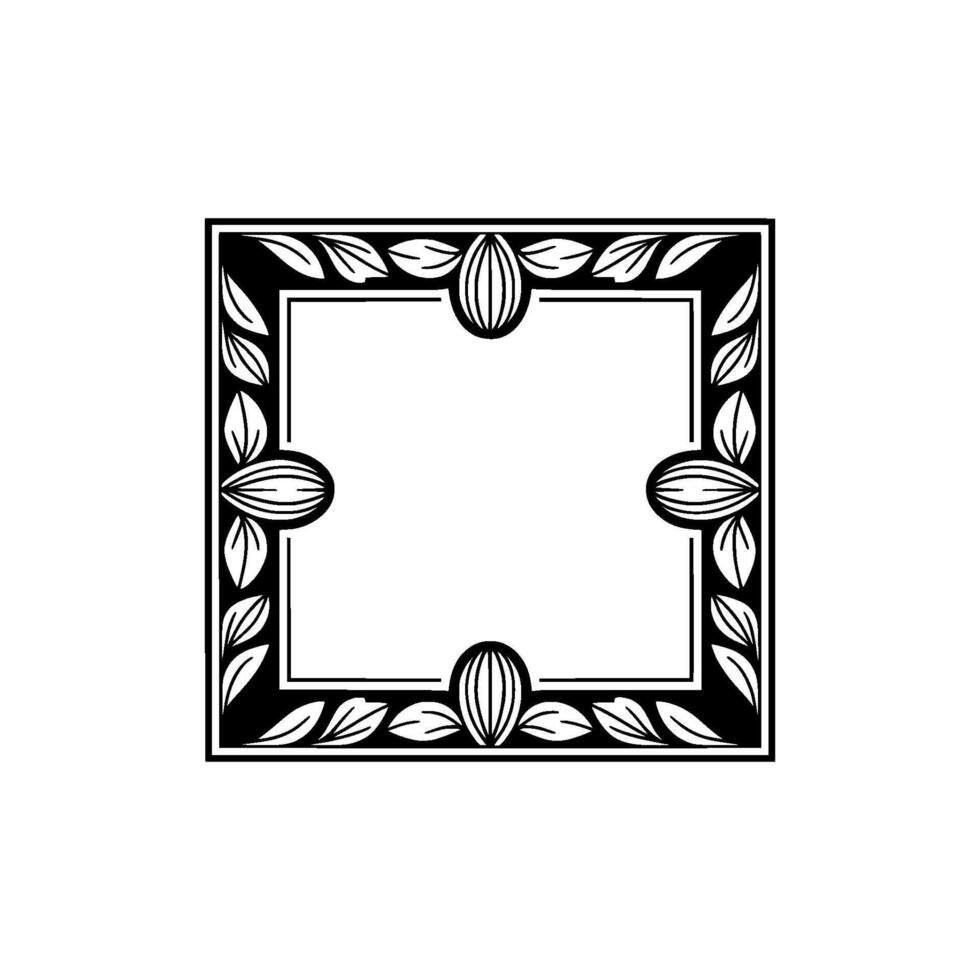Elegant Floral Frame, Art Deco Style, Black and White, Decorative Border. vector