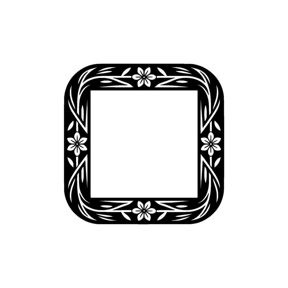 Elegant Floral Frame in Black and White, Minimalist Style. vector