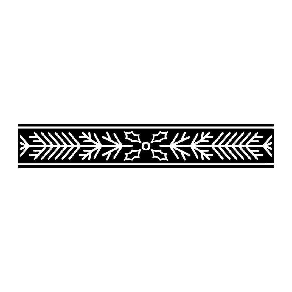 Minimalist Christmas Border Black White Holly and Fir. vector