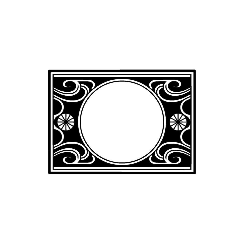 Elegant Black and White Art Deco Frame with Circular Center. vector