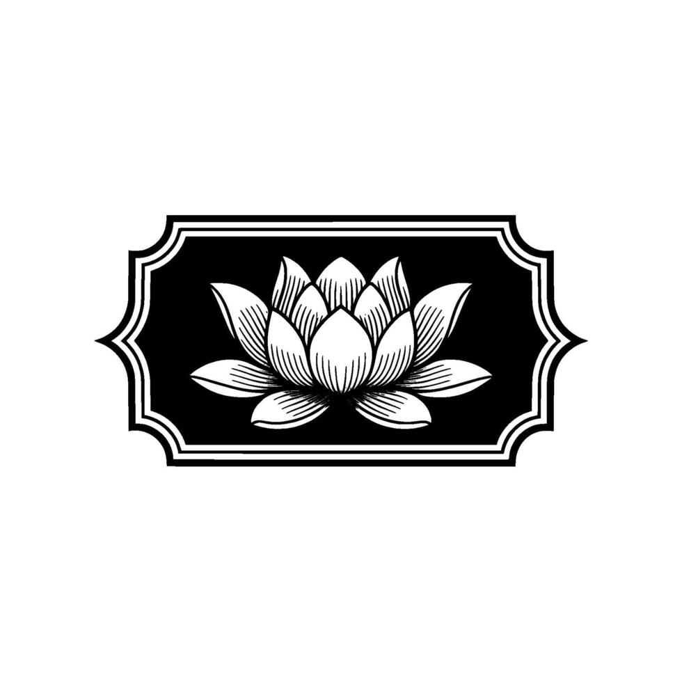 Black and White Lotus Flower Emblem, Decorative on White Background. vector