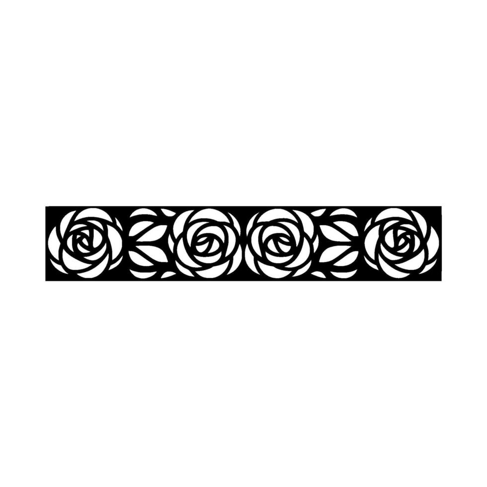 Floral Border Silhouette of Roses and Leaves. vector