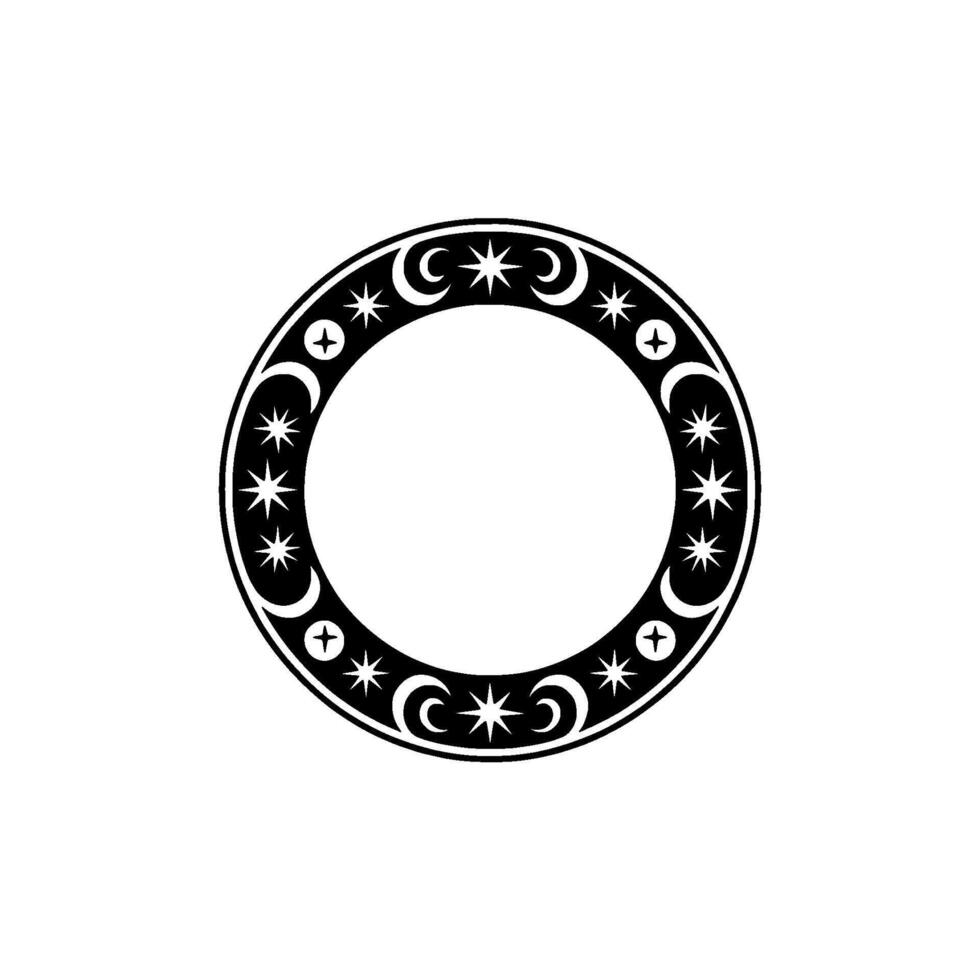 Celestial Circle Frame Stars, Moons, Ornate Element. vector