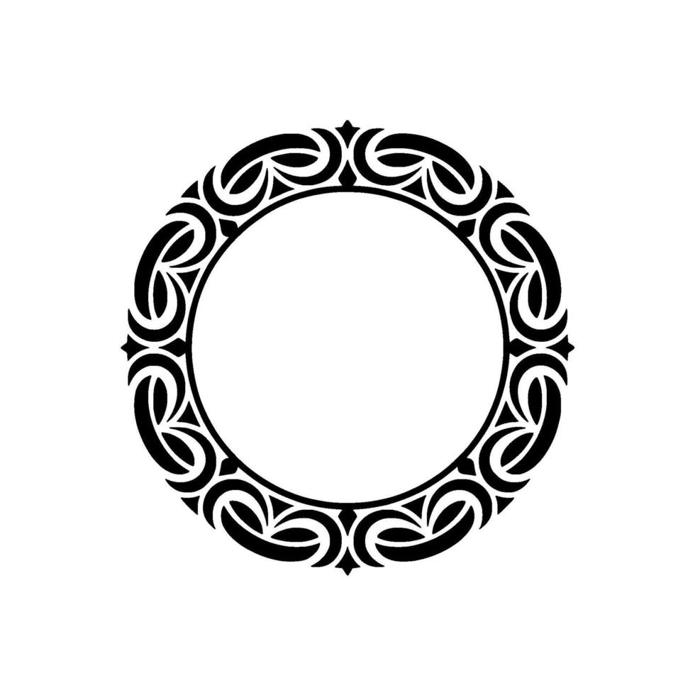 Ornate Black Circle Frame on White, Minimalist Decorative Element. vector