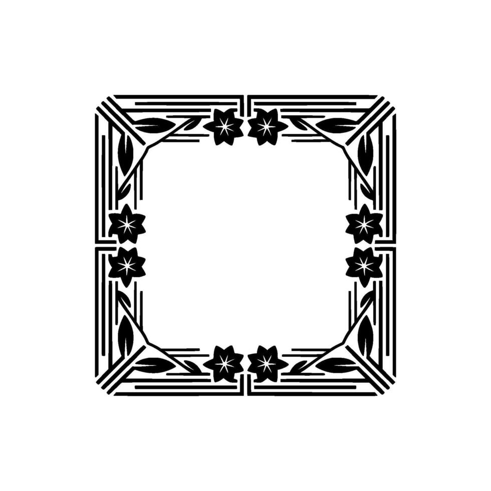 Art Deco Floral Frame in Black on White, Elegant. vector