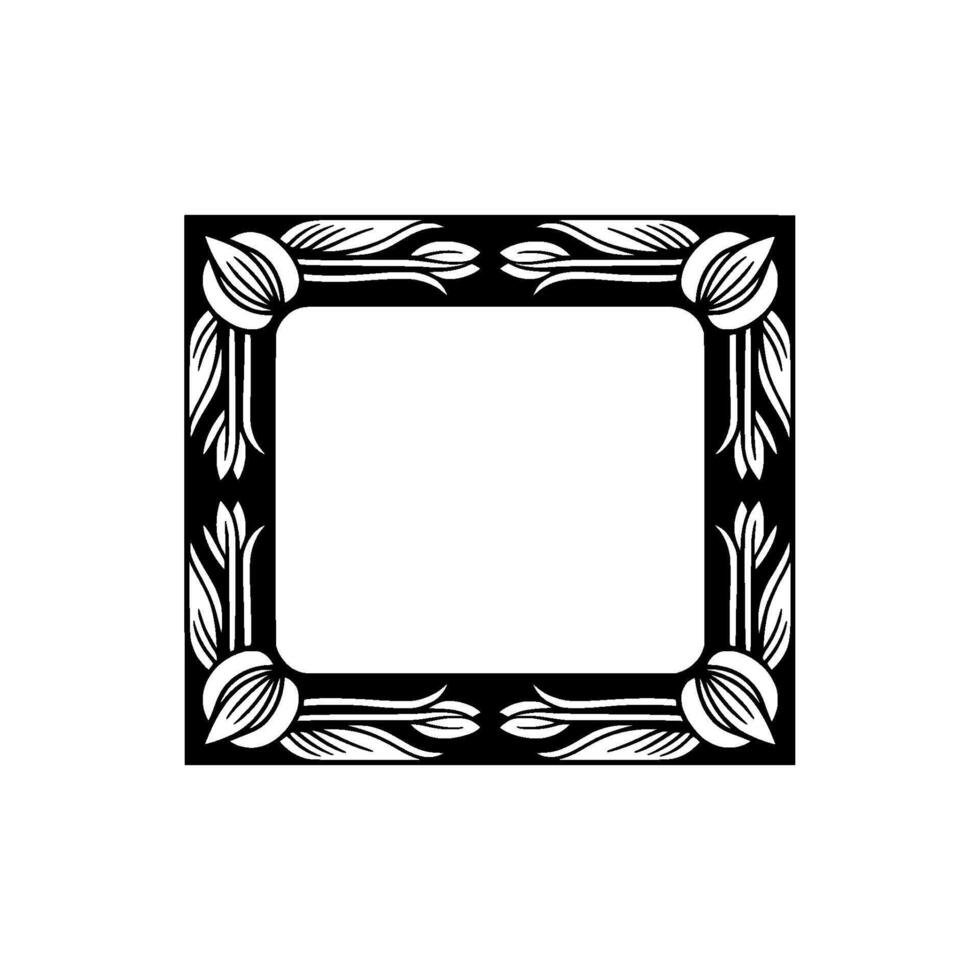 Elegant Floral Frame in Black and White, Square Decorative Border. vector
