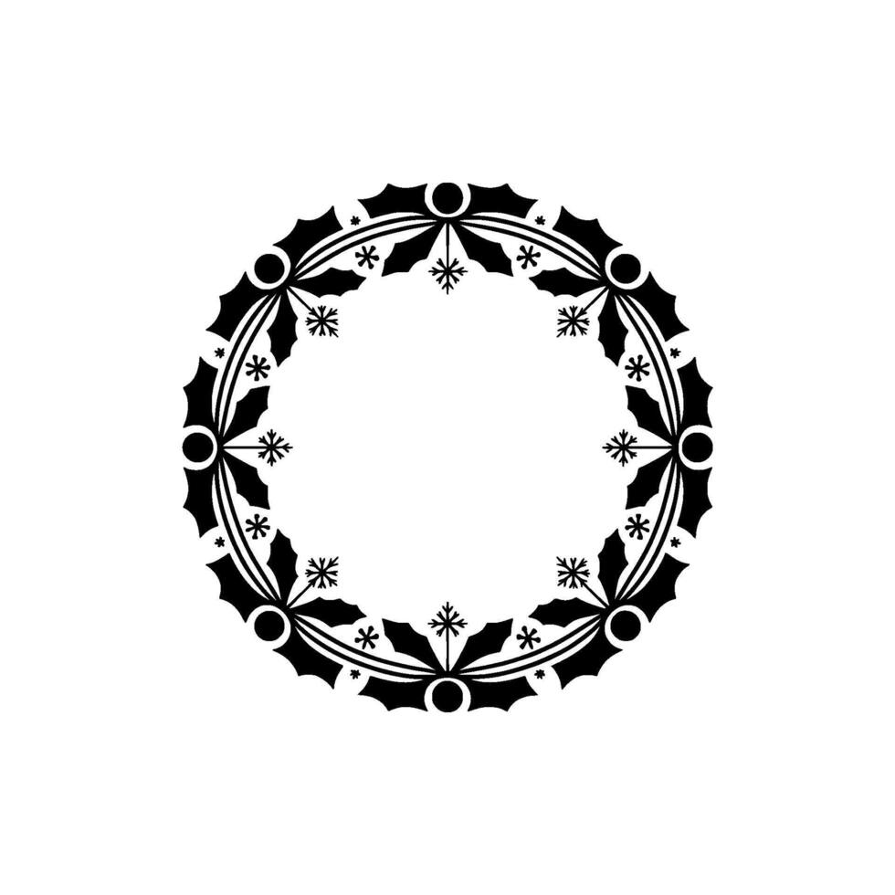 Minimalist Christmas Wreath Black and White Circle Ornament. vector