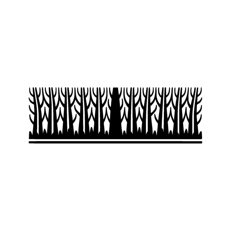 Minimalist Forest Silhouette Border Black Trees on White Background. vector