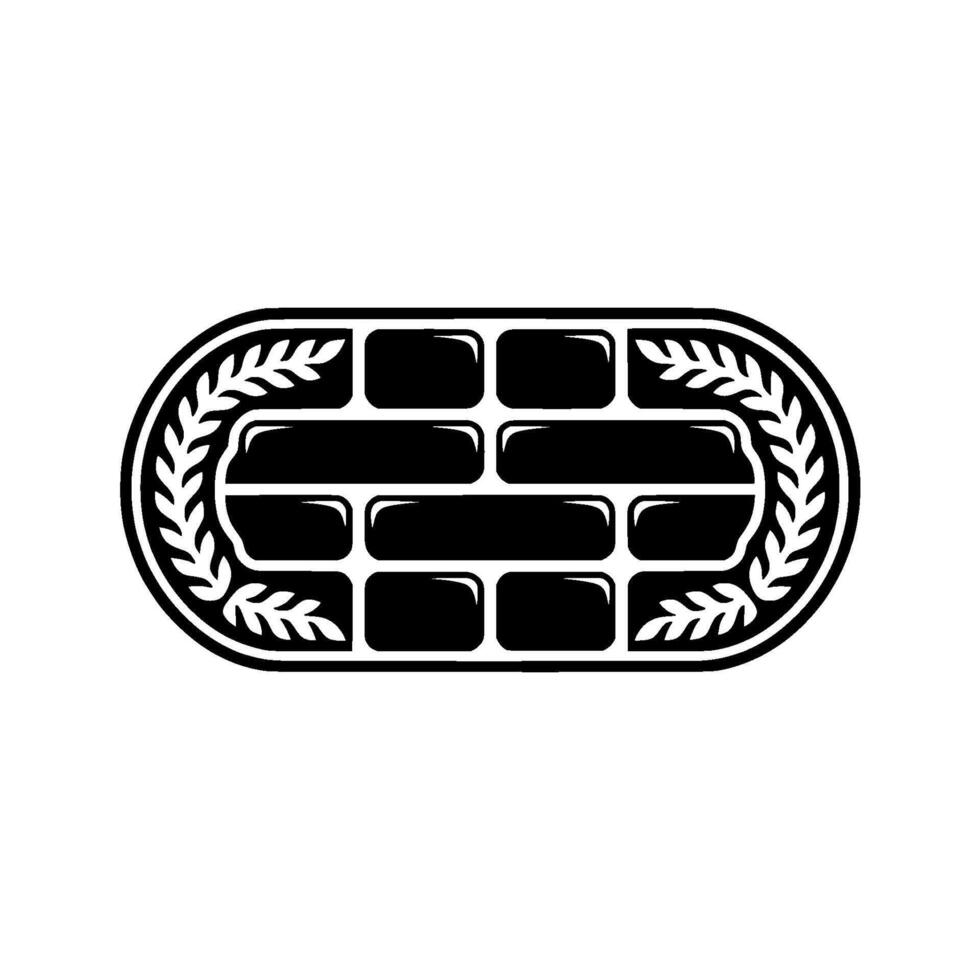 Black White Laurel Wreath Brick Wall - Emblem, Award, Shield. vector