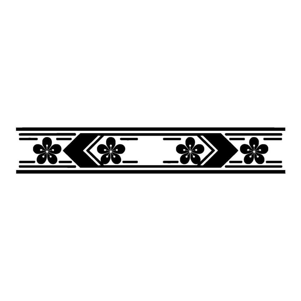 Floral Border , Black Line Art, Japanese Style, Elegant Element. vector