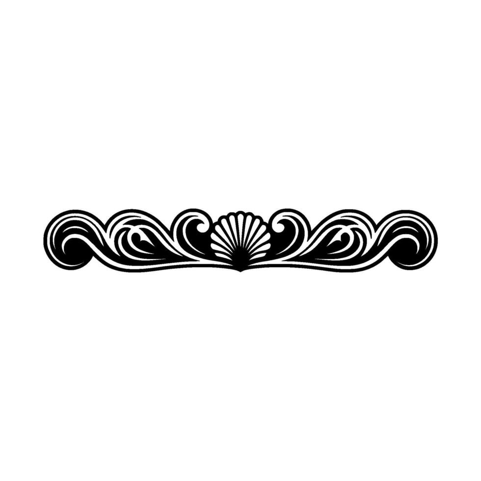 Elegant Black White Seashell Scroll Border, Vintage. vector