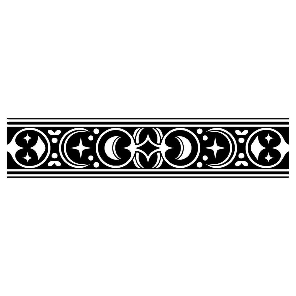 Elegant Black White Celestial Border , Ornament. vector