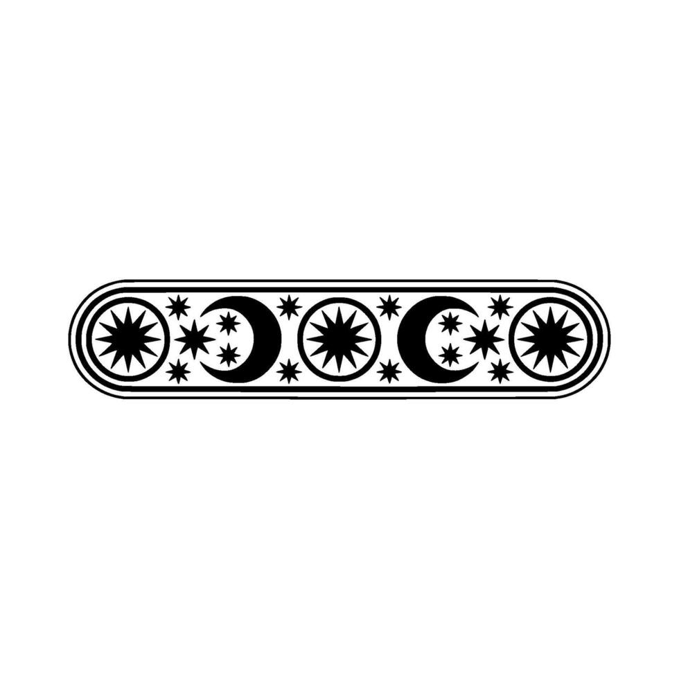Celestial Border Ornament Stars, Crescent Moons, and Circle. vector