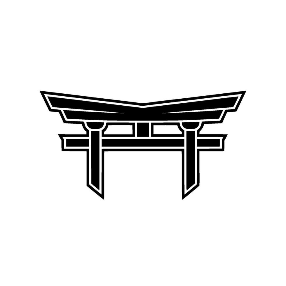 Minimalist Japanese Torii Gate - Black and White. vector