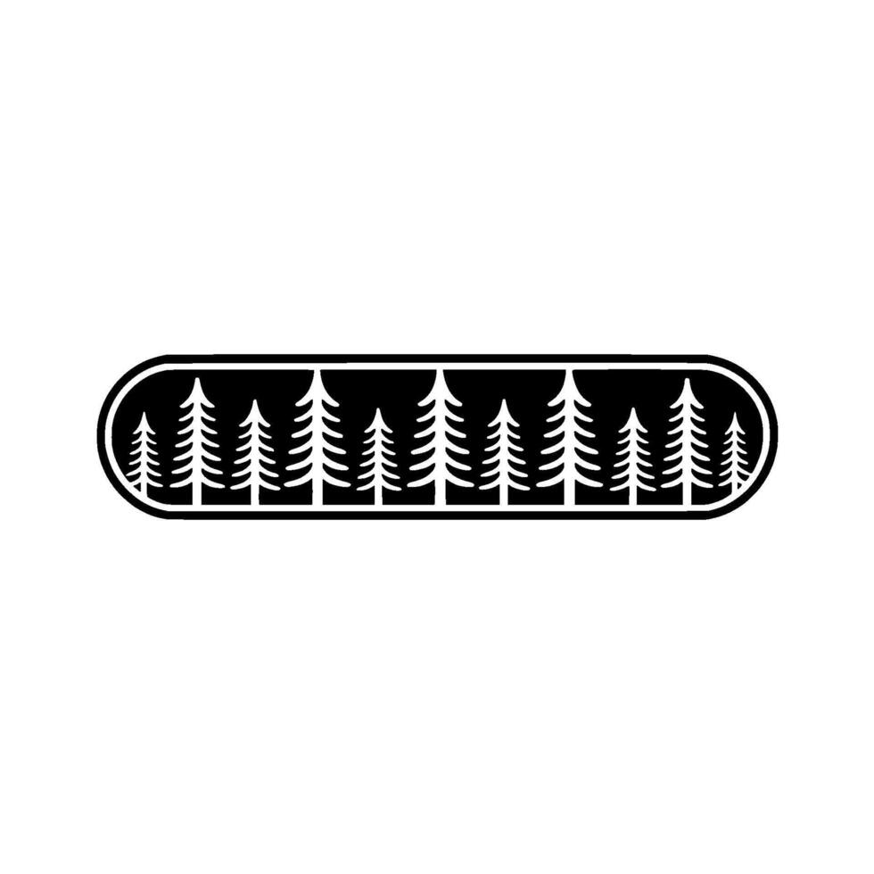 Minimalist Forest Silhouette Emblem in Oval Shape, Black and White. vector