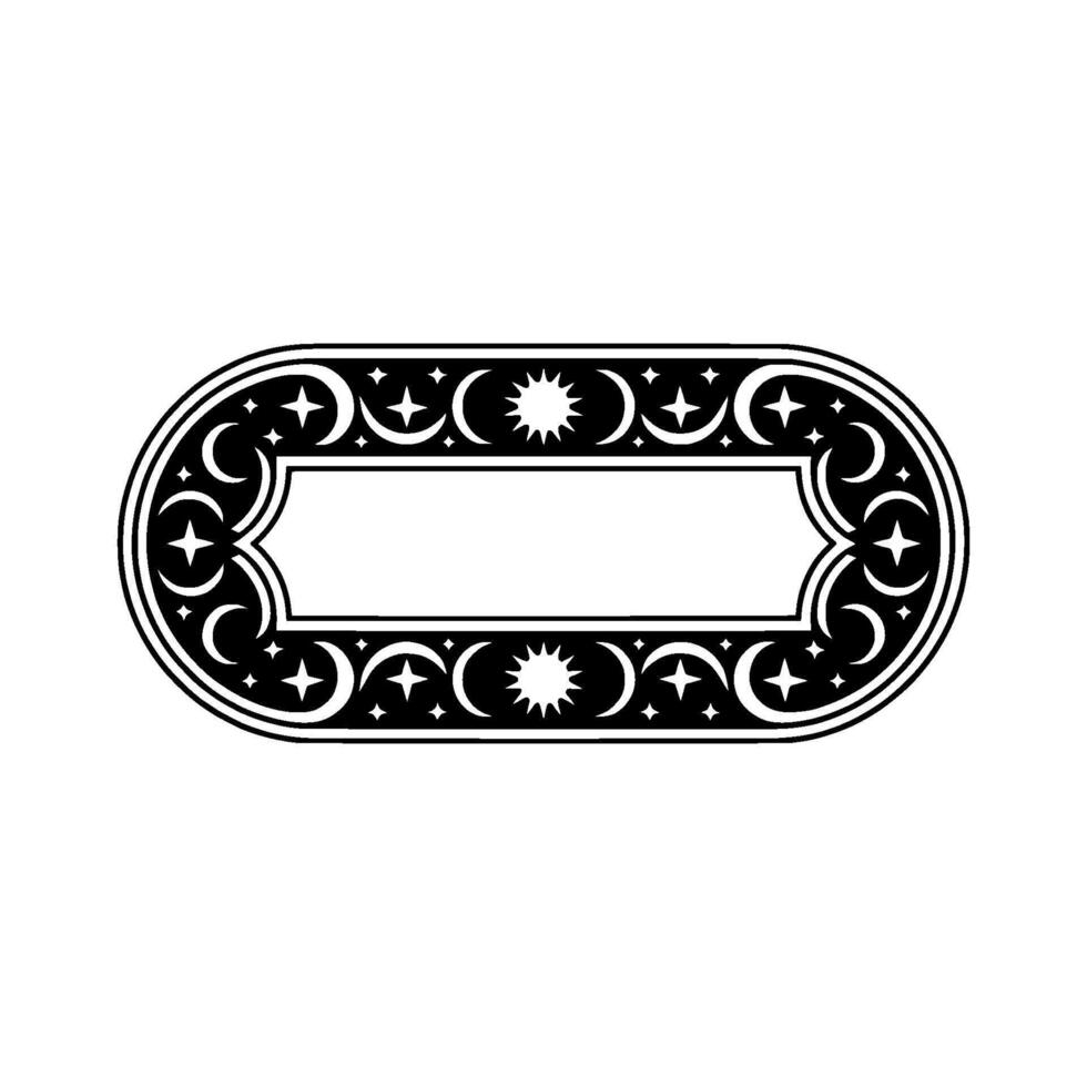 Celestial Ornamental Frame, Black White, Minimalist, Element. vector