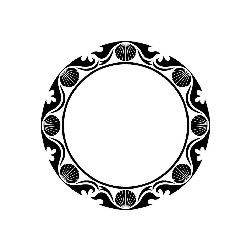 Elegant Black Circular Frame, Shell Motif, Simple. vector