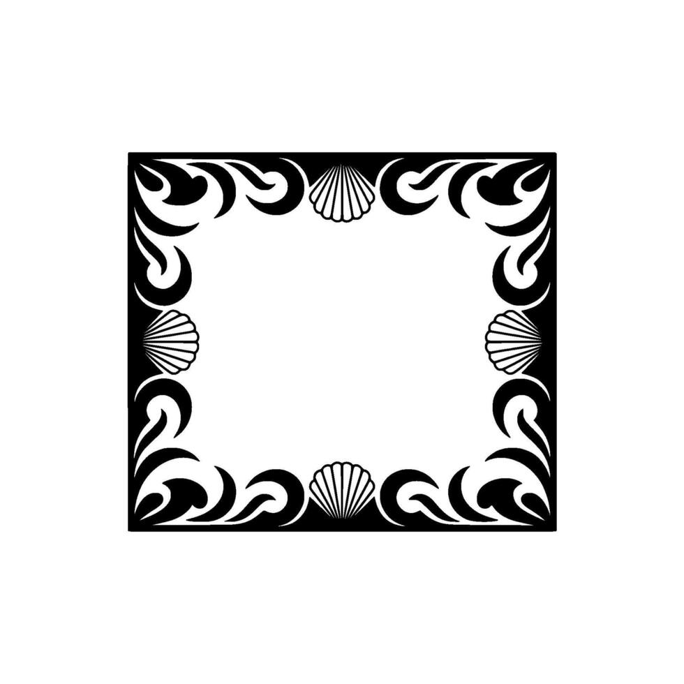 Elegant Black Frame with Seashell Embellishments on White Background. vector