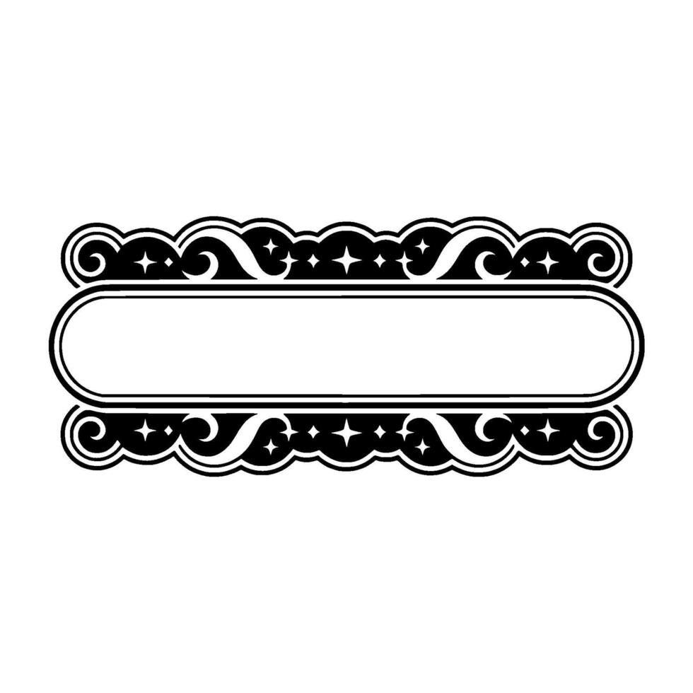 Vintage Ornamental Frame, Black and White with Scrolling Swirls Stars. vector