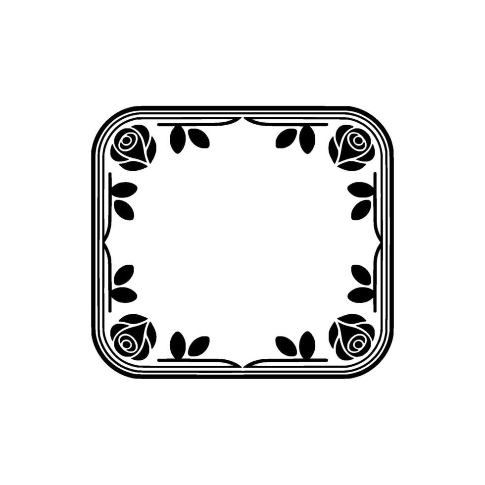 Elegant Floral Frame , Black White Rose Border for Invitations Designs. vector
