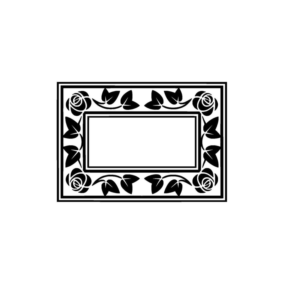 Elegant Floral Frame Silhouette on White, Decorative Element. vector