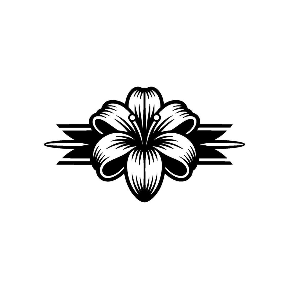 Black White Lily Floral Emblem, Elegant, Minimalist. vector