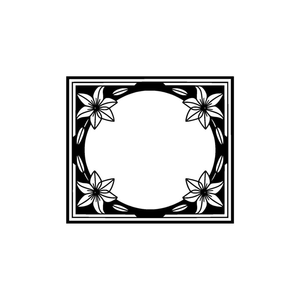 Floral Border Frame, Black and White, Minimalist , Invitation Template. vector