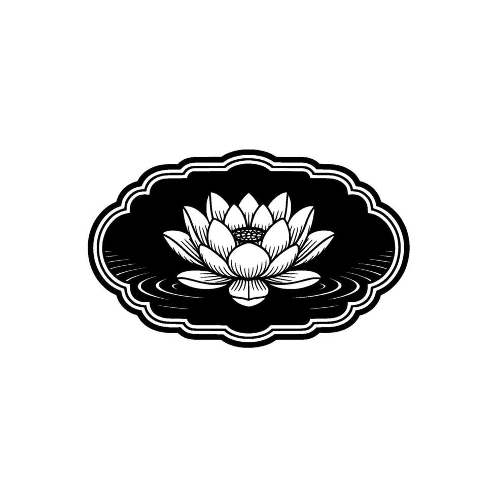 Lotus Flower in Black White Oval Frame - Minimalist Zen. vector