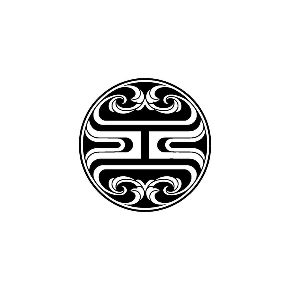 Elegant Ornamental Round Motif - Black White. vector