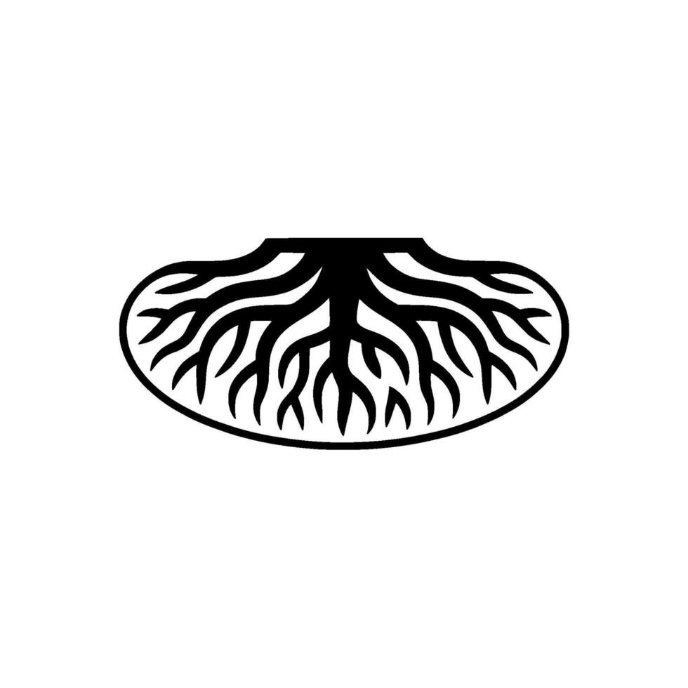 Abstract Root System Silhouette, Black and White Minimalist. vector
