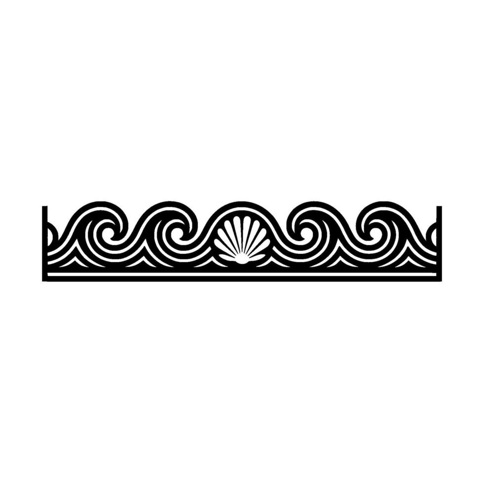 Decorative Wave Border with Seashell Ornament - Minimalist. vector
