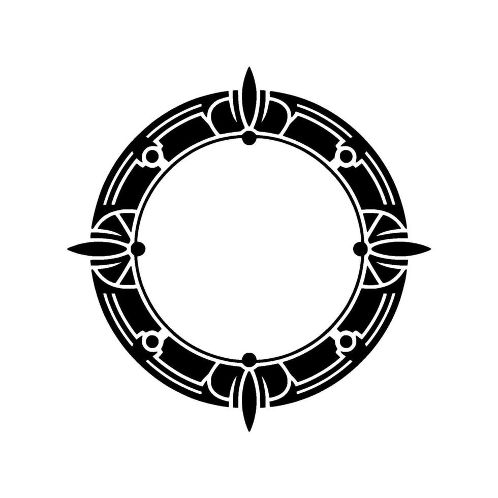 Minimalist Black Circle Frame with Floral Elements on White Background. vector